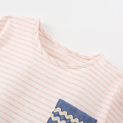 MyKids-USA® Girls’ Cartoon Pattern Striped Top Shirt in European and American Style