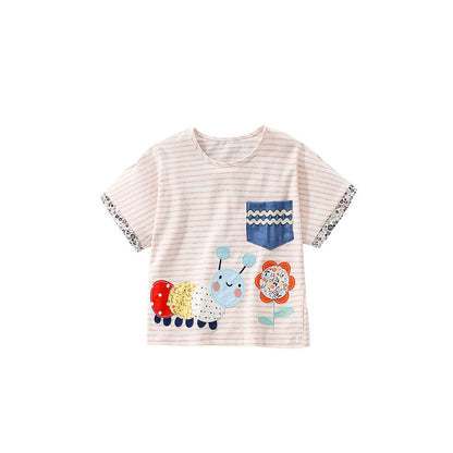 MyKids-USA® Girls’ Cartoon Pattern Striped Top Shirt in European and American Style