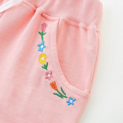 MyKids-USA® Baby Kids Girls Cotton Casual Style Flowers Pattern Embroidered Shorts