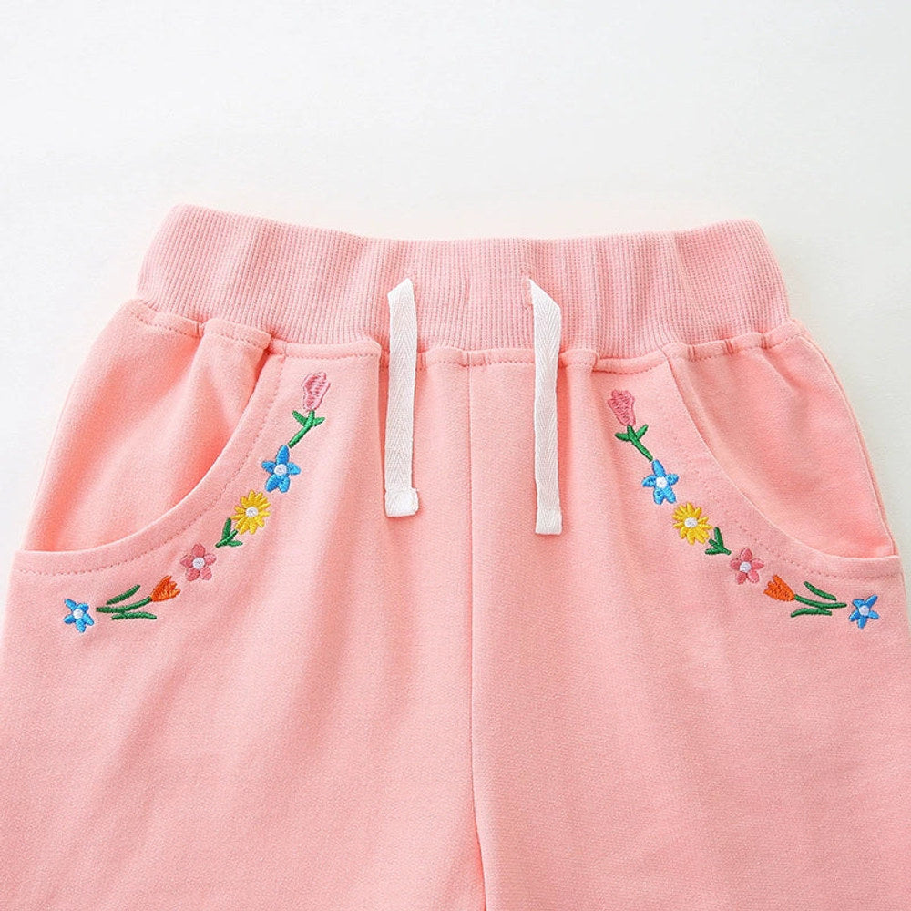 MyKids-USA® Baby Kids Girls Cotton Casual Style Flowers Pattern Embroidered Shorts