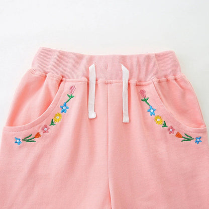 MyKids-USA® Baby Kids Girls Cotton Casual Style Flowers Pattern Embroidered Shorts