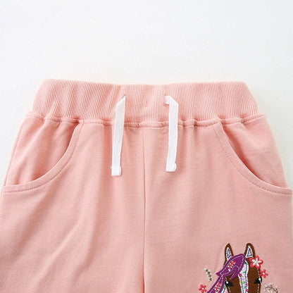 MyKids-USA® Baby Kids Girls Cotton Casual Style Horse and Flowers Pattern Embroidered Shorts