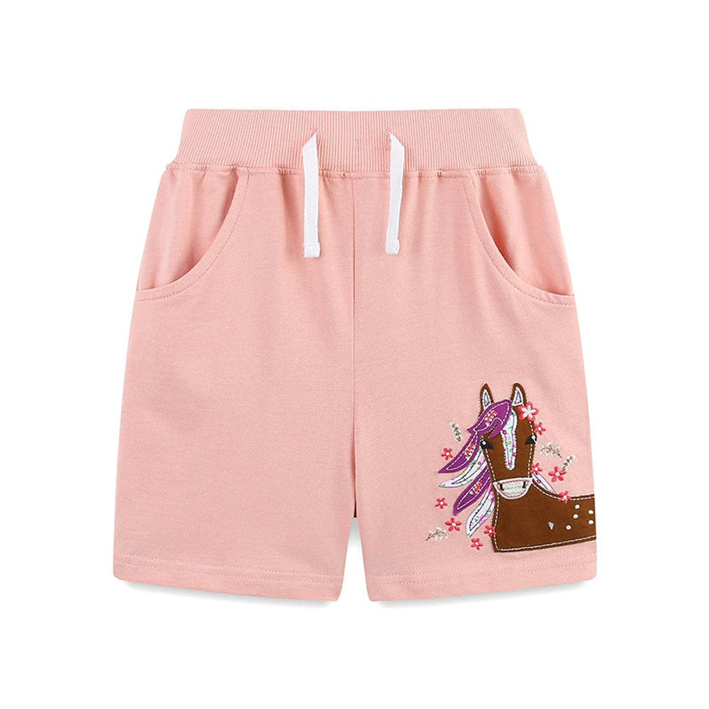 MyKids-USA® Baby Kids Girls Cotton Casual Style Horse and Flowers Pattern Embroidered Shorts