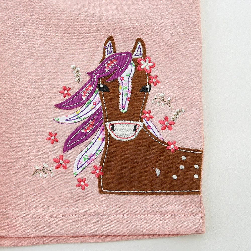 MyKids-USA® Baby Kids Girls Cotton Casual Style Horse and Flowers Pattern Embroidered Shorts