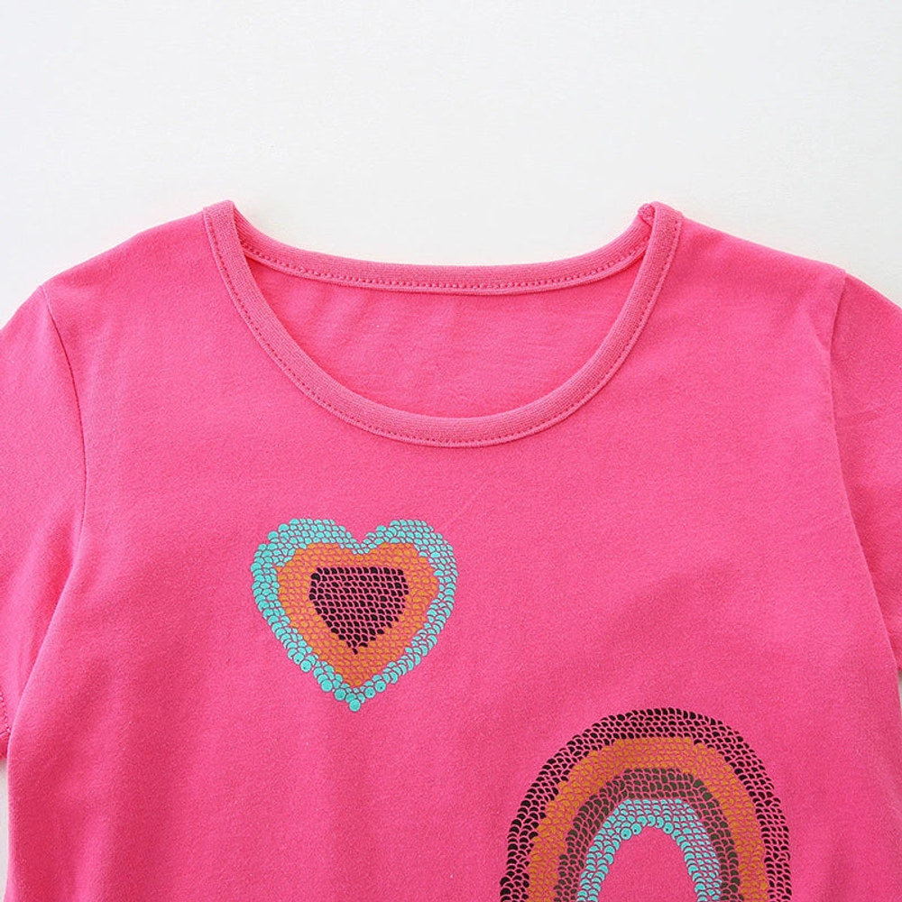 MyKids-USA® Girls’ Rainbow and Heart Pattern T-shirt in European and American Style