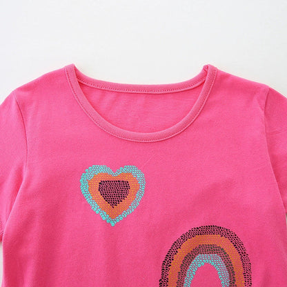 MyKids-USA® Girls’ Rainbow and Heart Pattern T-shirt in European and American Style