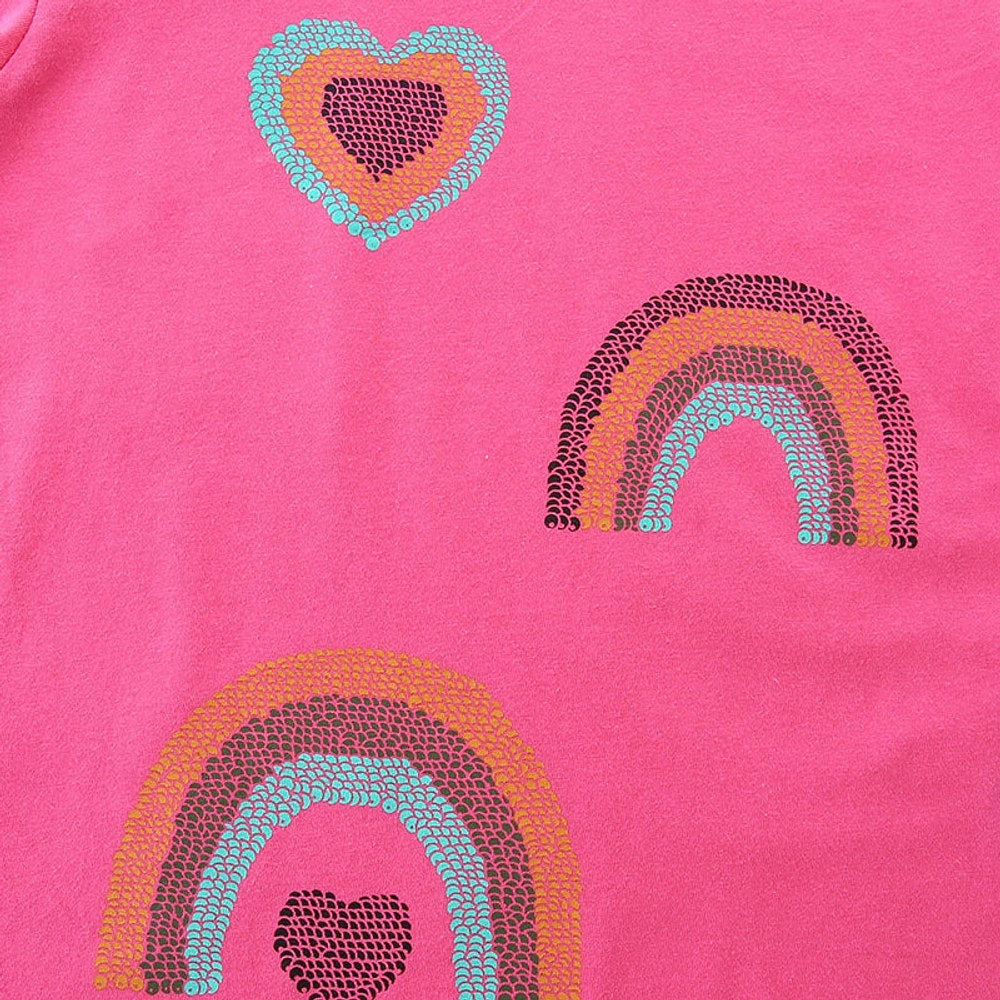 MyKids-USA® Girls’ Rainbow and Heart Pattern T-shirt in European and American Style