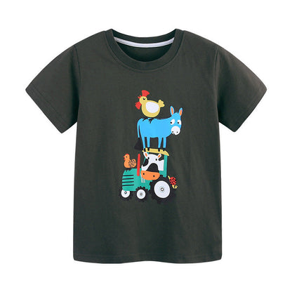 MyKids-USA® Boys’ Farm Animals Cartoon Pattern T-shirt in European and American Style