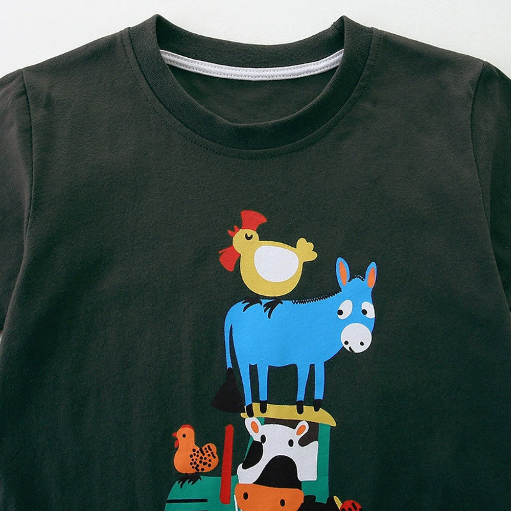 MyKids-USA® Boys’ Farm Animals Cartoon Pattern T-shirt in European and American Style