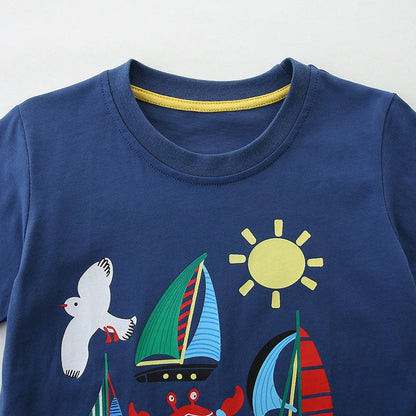 MyKids-USA® Boys’ Marine Animals Cartoon Pattern T-shirt in European and American Style