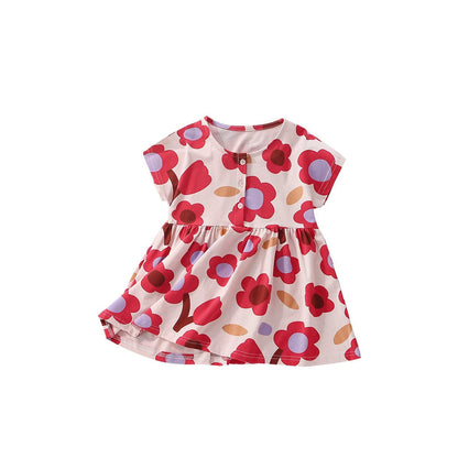 MyKids-USA® Flowers Pattern Short Sleeves Cute Dress for Stylish Girls