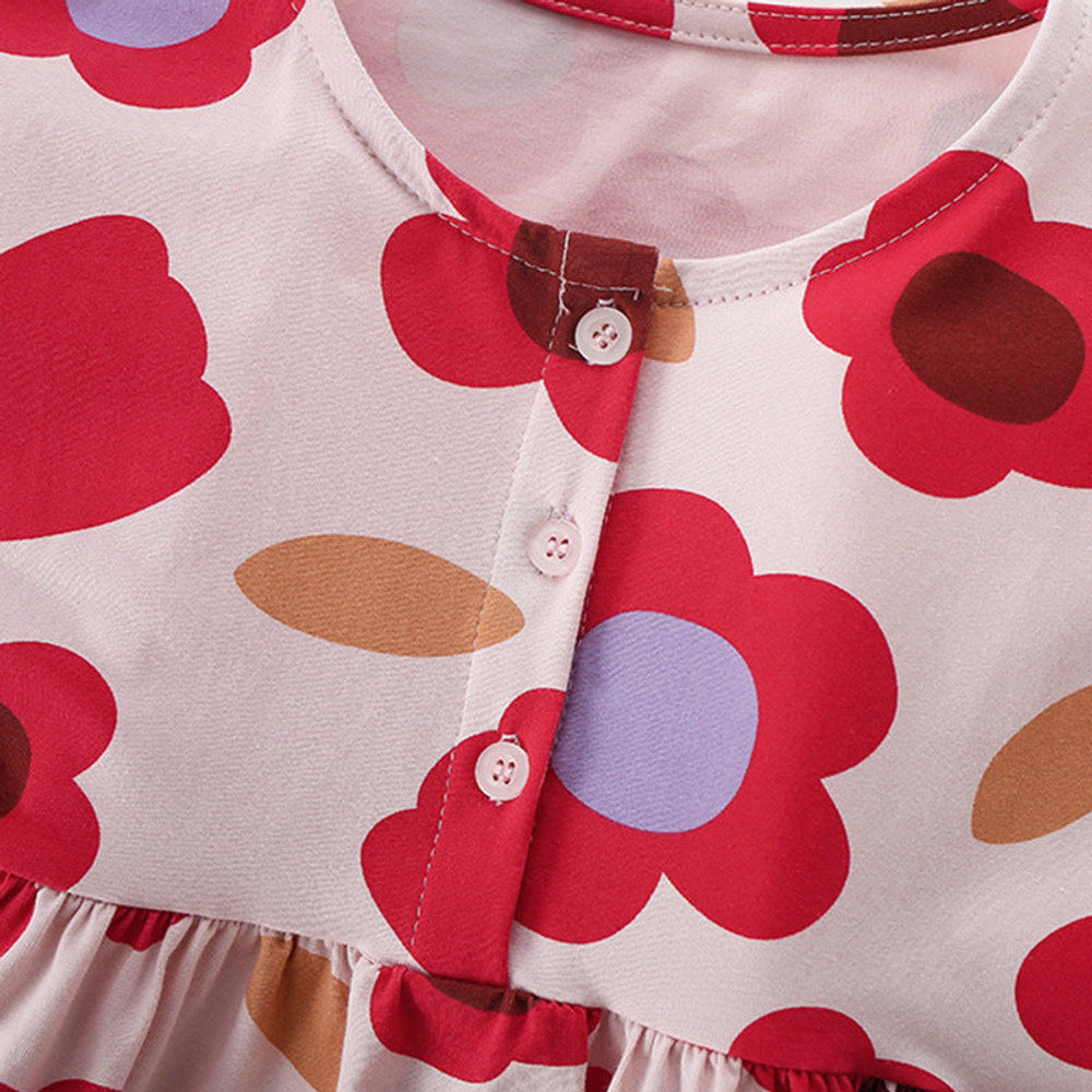 MyKids-USA® Flowers Pattern Short Sleeves Cute Dress for Stylish Girls