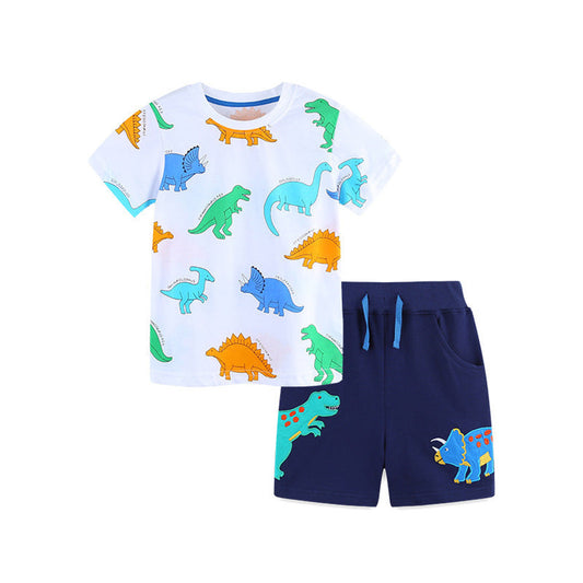 MyKids-USA® Baby Kids Cartoon Animals Pattern T-shirt and Shorts Color Patchwork Clothing Set for Boys