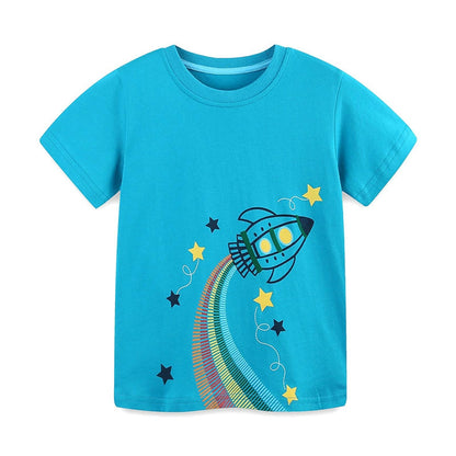 MyKids-USA® Boys’ Rocket and Stars Cartoon Pattern T-shirt in European and American Style