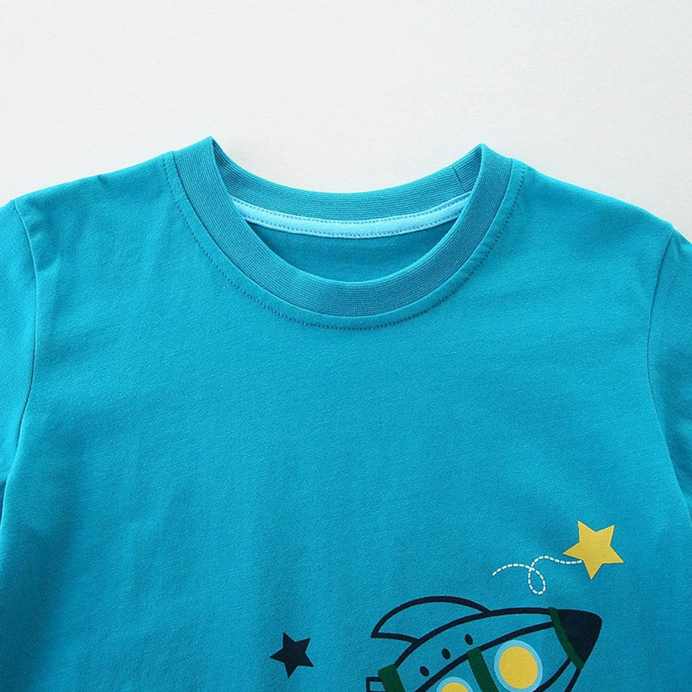 MyKids-USA® Boys’ Rocket and Stars Cartoon Pattern T-shirt in European and American Style