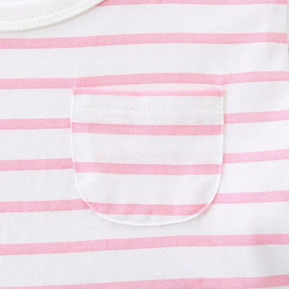 MyKids-USA® Striped and Flowers Pattern Short Sleeves Color Patchwork Dress for Stylish Girls