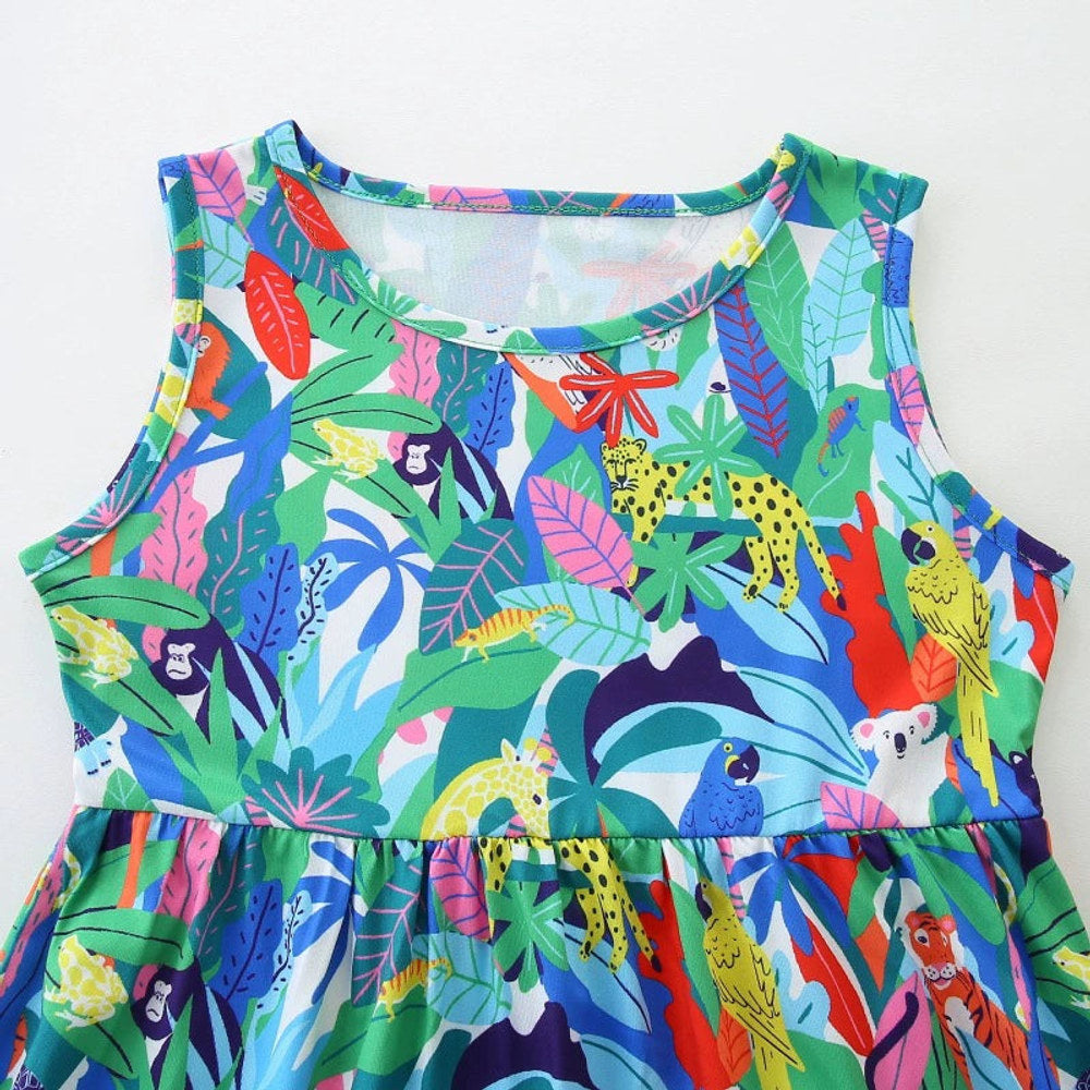 MyKids-USA® Jungle and Animals Pattern Sleeveless Dress for Stylish Girls