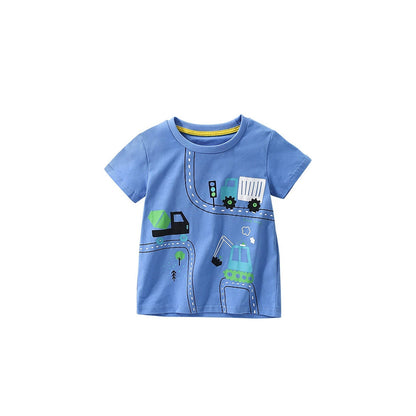 MyKids-USA® Boys’ Vehicles Cartoon Pattern T-shirt in European and American Style