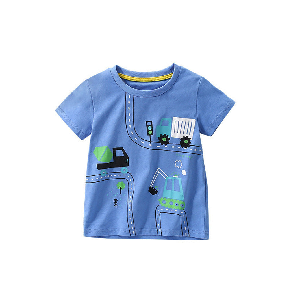 MyKids-USA® Boys’ Vehicles Cartoon Pattern T-shirt in European and American Style