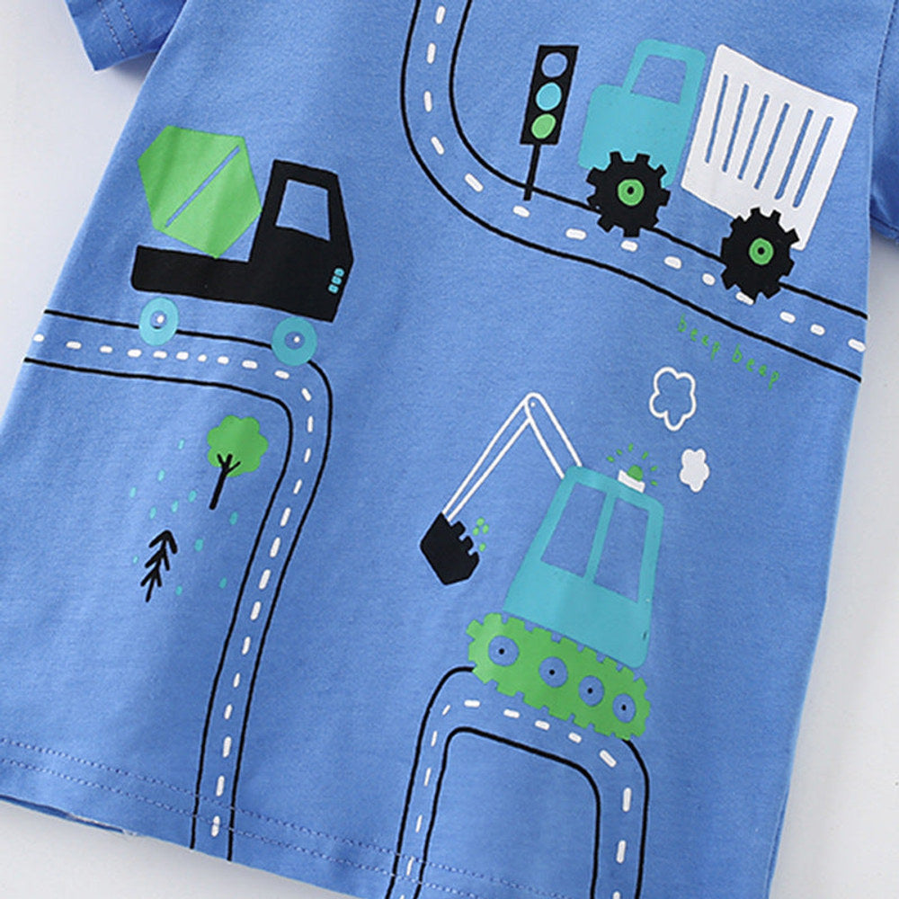 MyKids-USA® Boys’ Vehicles Cartoon Pattern T-shirt in European and American Style