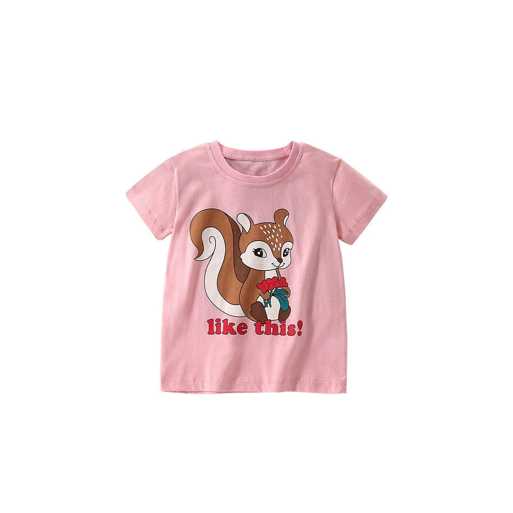 MyKids-USA® Summer Girls’ Animals Cartoon and Letters Pattern T-shirt in European and American Style