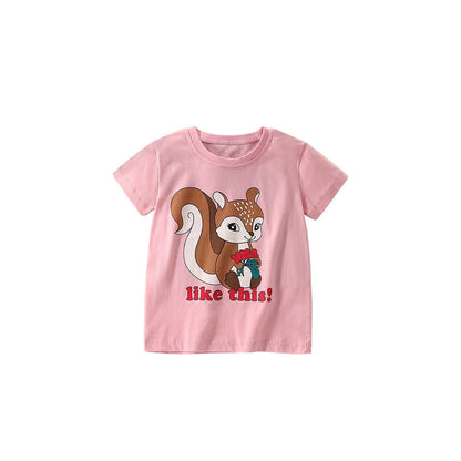 MyKids-USA® Summer Girls’ Animals Cartoon and Letters Pattern T-shirt in European and American Style