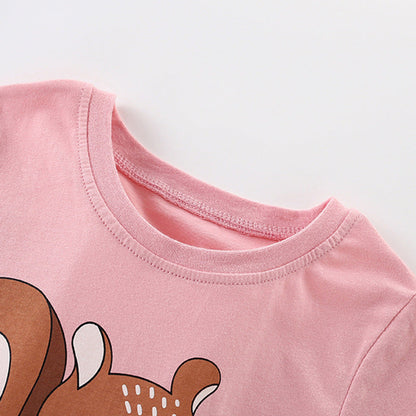 MyKids-USA® Summer Girls’ Animals Cartoon and Letters Pattern T-shirt in European and American Style