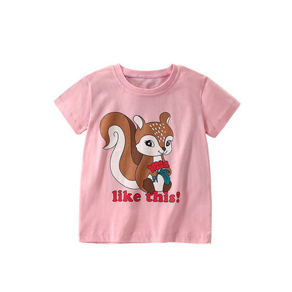 MyKids-USA® Summer Girls’ Animals Cartoon and Letters Pattern T-shirt in European and American Style