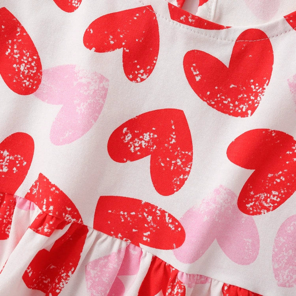 MyKids-USA® Red Heart Pattern Short Sleeves Cute Dress for Stylish Girls