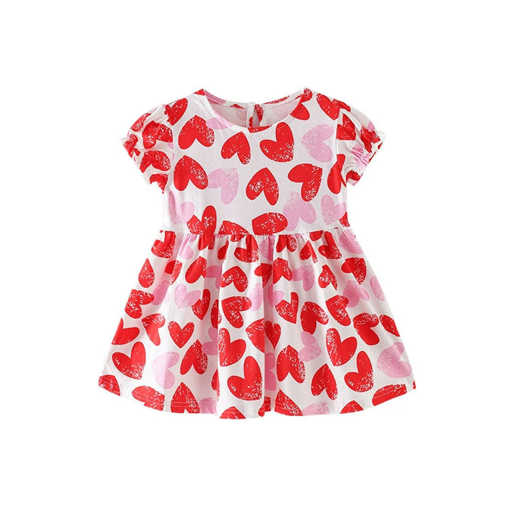 MyKids-USA® Red Heart Pattern Short Sleeves Cute Dress for Stylish Girls
