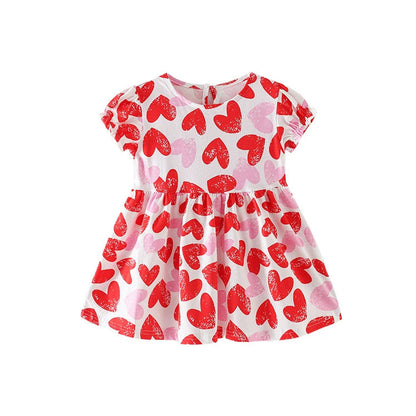 MyKids-USA® Red Heart Pattern Short Sleeves Cute Dress for Stylish Girls