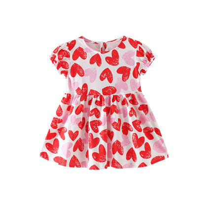 MyKids-USA® Red Heart Pattern Short Sleeves Cute Dress for Stylish Girls