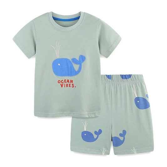 MyKids-USA® Baby Kids Cartoon Animals Pattern T-shirt and Shorts Color Patchwork Clothing Set for Boys