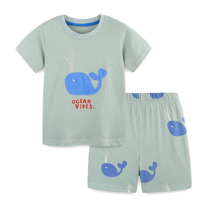 MyKids-USA® Baby Kids Cartoon Animals Pattern T-shirt and Shorts Color Patchwork Clothing Set for Boys
