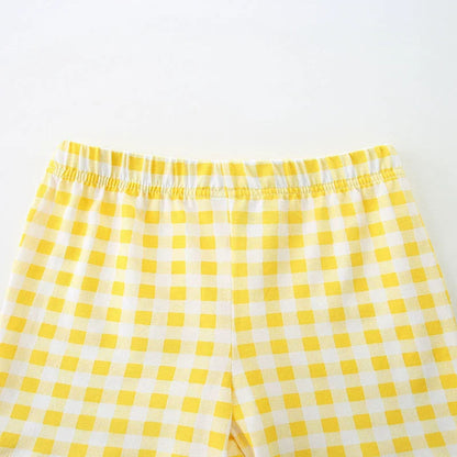 MyKids-USA® Cute Lemon Pattern Shirt and Plaid Shorts Set for Girls