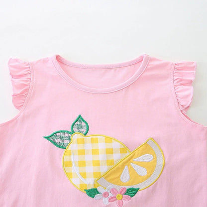 MyKids-USA® Cute Lemon Pattern Shirt and Plaid Shorts Set for Girls