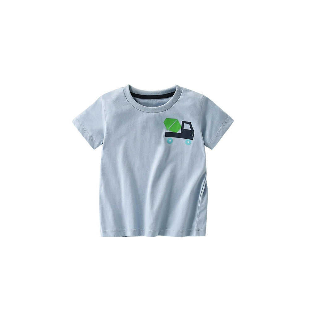 MyKids-USA® Summer Boys’ Vehicles Cartoon Logo Pattern T-shirt in European and American Style