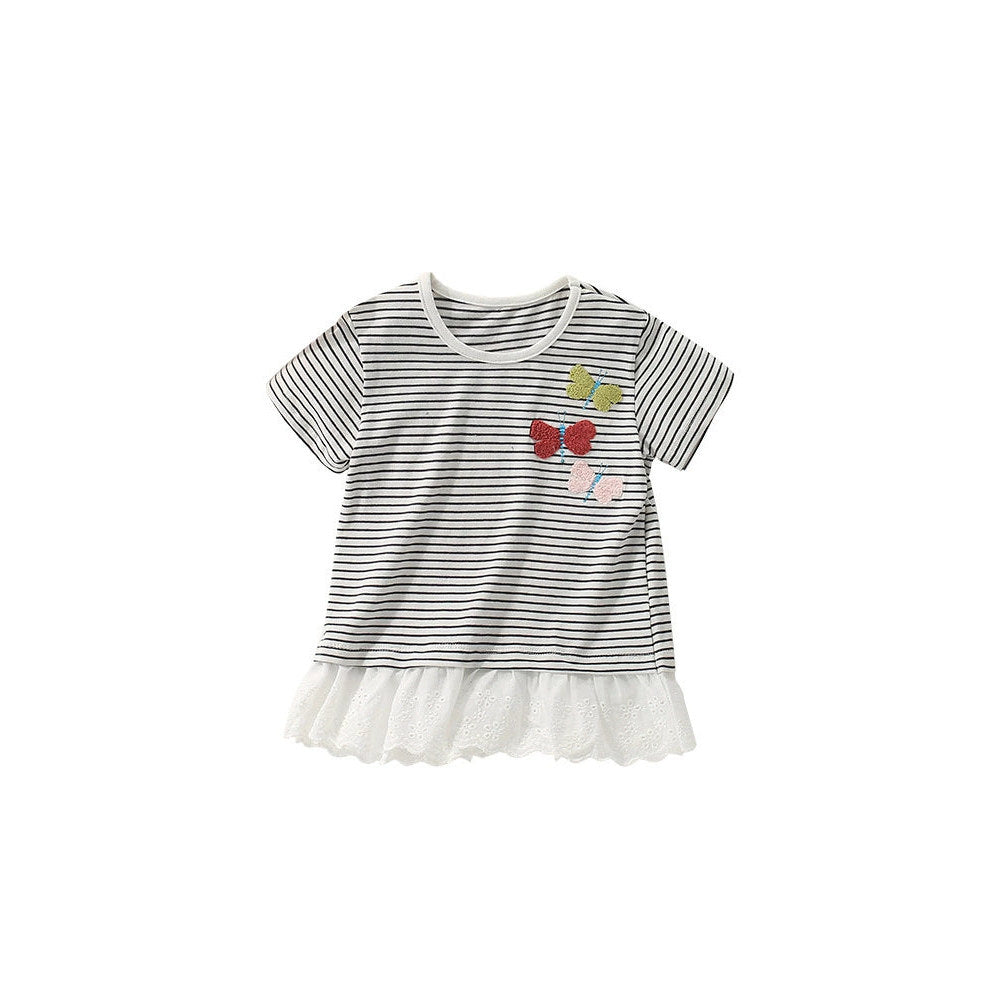 MyKids-USA® Summer Girls’ Butterfly Pattern Striped T-shirt in European and American Style