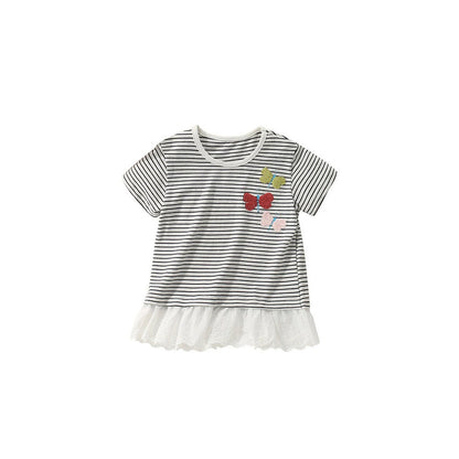 MyKids-USA® Summer Girls’ Butterfly Pattern Striped T-shirt in European and American Style