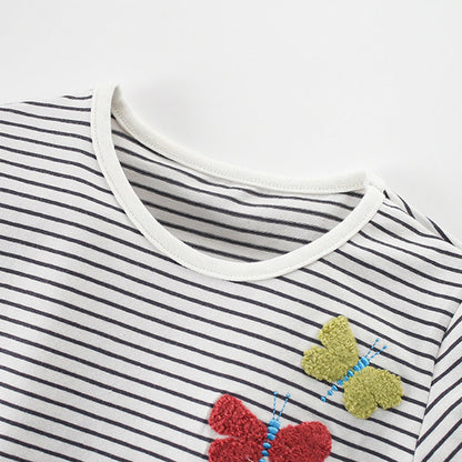 MyKids-USA® Summer Girls’ Butterfly Pattern Striped T-shirt in European and American Style