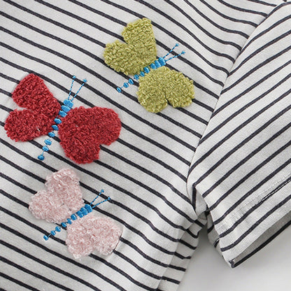 MyKids-USA® Summer Girls’ Butterfly Pattern Striped T-shirt in European and American Style