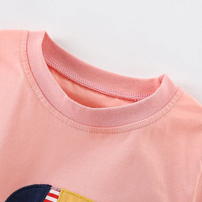 MyKids-USA® Summer Girls’ Bird Cartoon Pattern Pink T-shirt in European and American Style