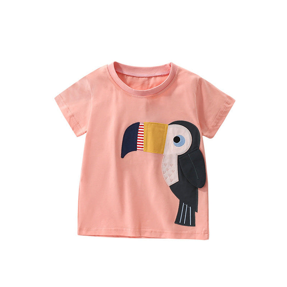 MyKids-USA® Summer Girls’ Bird Cartoon Pattern Pink T-shirt in European and American Style