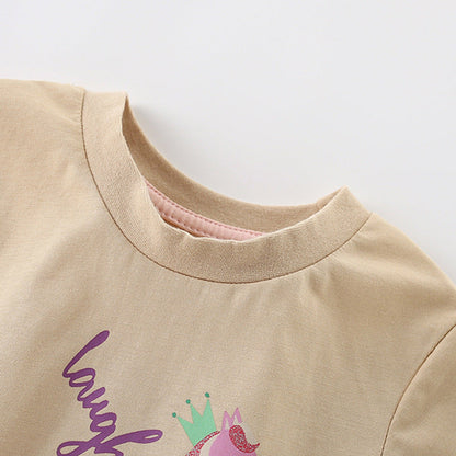 MyKids-USA® Summer Kids’ Cartoon Horse and Letters Pattern T-shirt in European and American Style