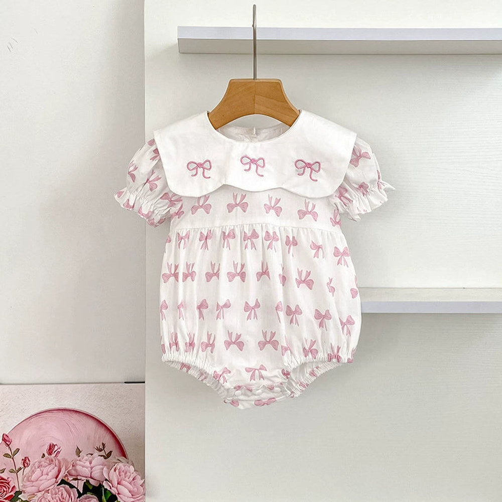Summer Baby Girls French-style Butterfly-bow Pattern Short Sleeves bodysuit and Dress – Princess Sister Matching Set
