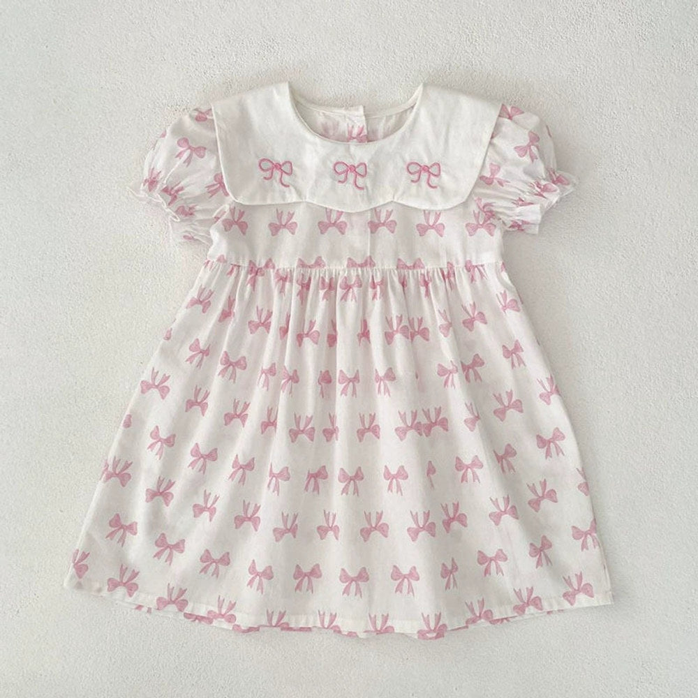 Summer Baby Girls French-style Butterfly-bow Pattern Short Sleeves bodysuit and Dress – Princess Sister Matching Set