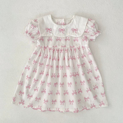 Summer Baby Girls French-style Butterfly-bow Pattern Short Sleeves bodysuit and Dress – Princess Sister Matching Set