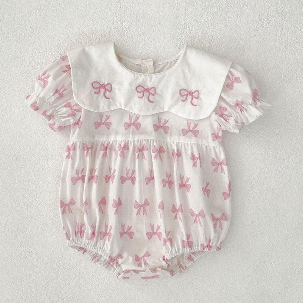 Summer Baby Girls French-style Butterfly-bow Pattern Short Sleeves bodysuit and Dress – Princess Sister Matching Set