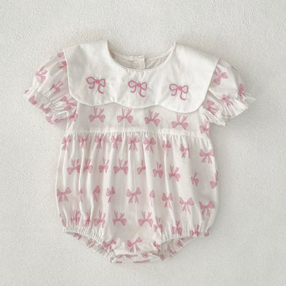 Summer Baby Girls French-style Butterfly-bow Pattern Short Sleeves bodysuit and Dress – Princess Sister Matching Set