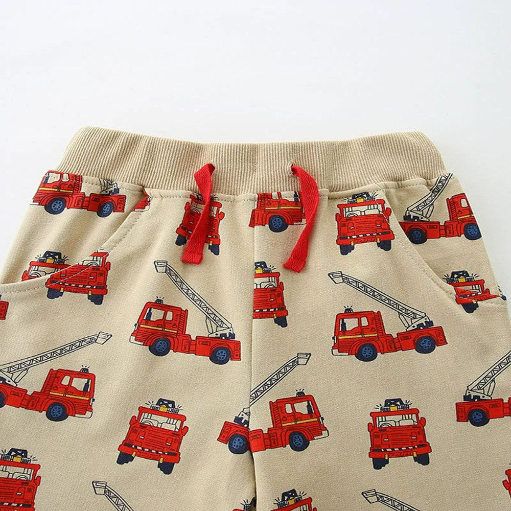 MyKids-USA® Kids Boys Cotton Casual Style Cartoon Fire Engines Pattern Shorts